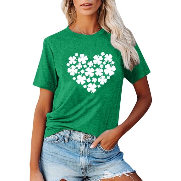 BONIXOOM Christmas Pajamas St. Patrick's Day Women's Casual Round-Neck Printed T-Shirt Loose Short Sleeve Tops Blouse Plus Size Tops For Women Army Green XXXL