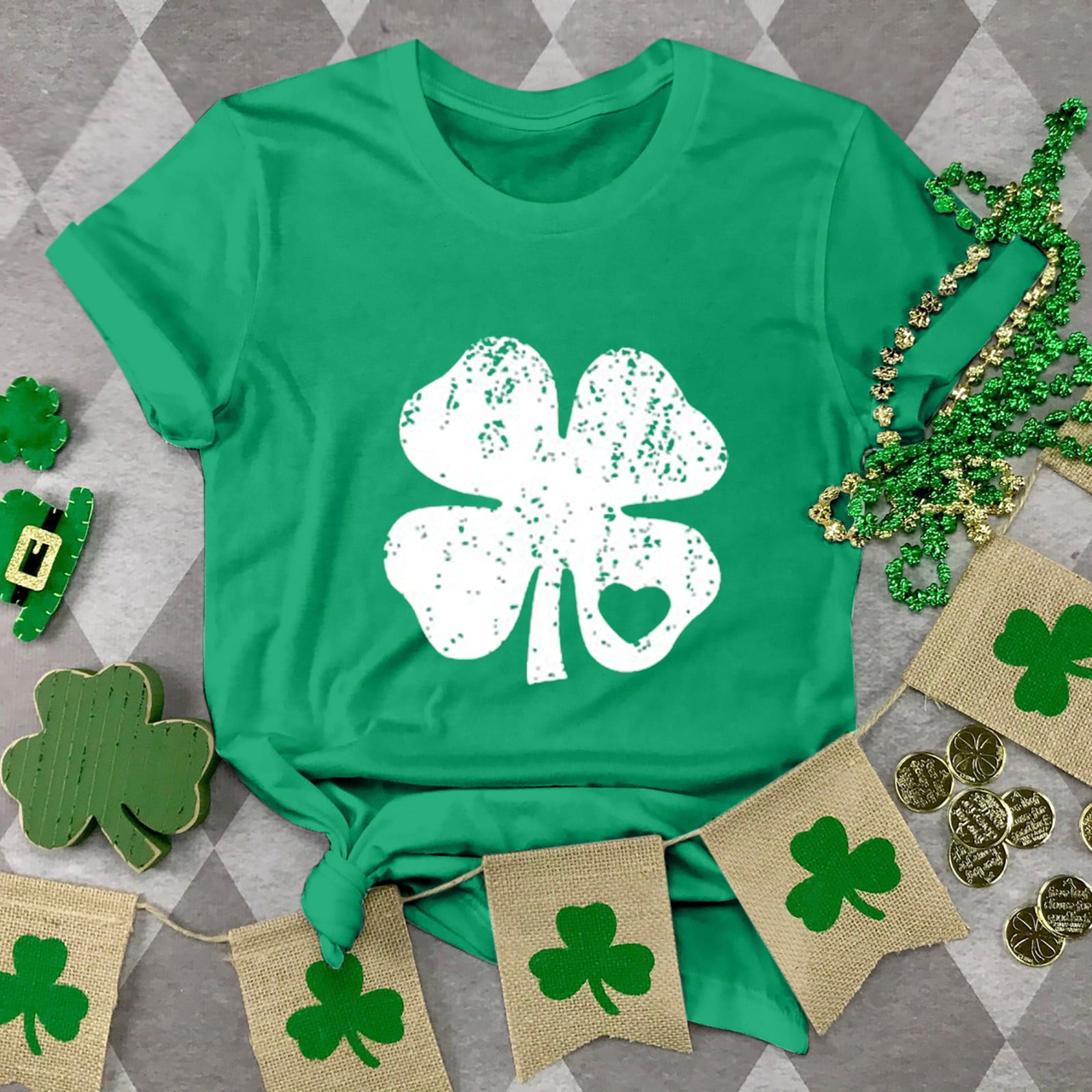 BONIXOOM Christmas Pajamas For Women St. Patrick's Day Fashion Women's Round Neck Shirt Tees Short Sleeve T Shirt Printing Shirt Tops Blouse Womens Tops Green S