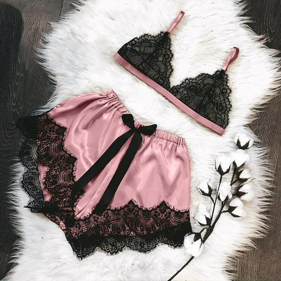 BONIXOOM Christmas Pajamas Womens Christmas Pajamas Sleepwear Belt Sleeveless Solid Sleepwear Sets Pink M