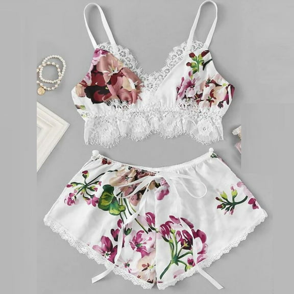 BONIXOOM Christmas Pajamas Womens Christmas Pajamas Sleepwear Drawstring Sleeveless Printed Sleepwear Sets White M