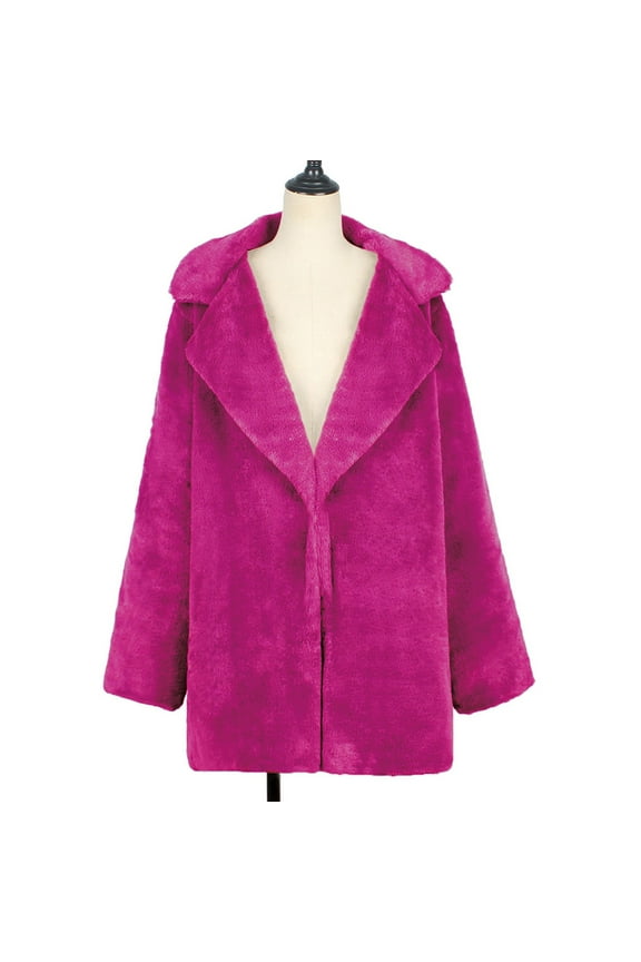 Coats For Women Crew Neck Coat Long Sleeve Casual Faux Fur Womens Jackets Lightweight Trendy Hot Pink XL(US:10)