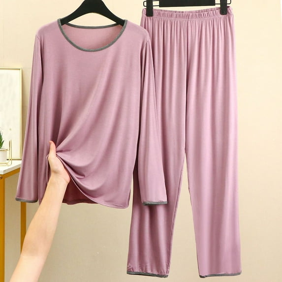 BONIXOOM Couples Christmas Pajamas Girls Christmas Pajamas Sleepwear None Long Sleeve Solid Sleepwear Sets Purple L