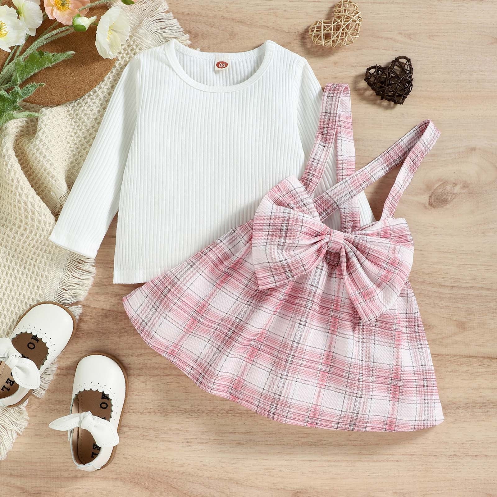 BONIXOOM Cute Toddler Baby Girls Clothes Set Kids Christmas Gifts Long Sleeve Round Neckline Belt Christmas Set Pink 2-3 Years