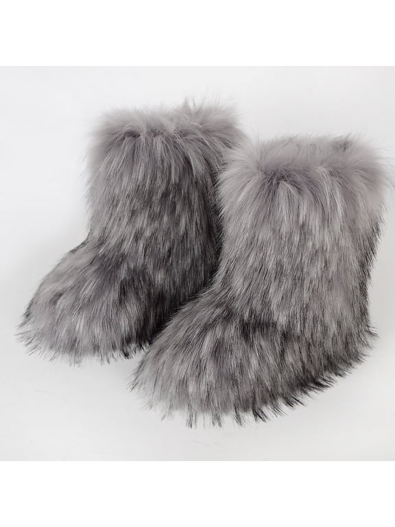 Women’s Winter Furry Boots Fluffy Faux Fur Snow Boots Round Toe Comfortable Fit