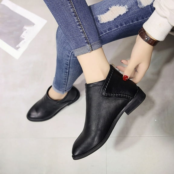 BONIXOOM Fall Boots For Women 2023 High Heel Rubber Slip-On Ankle Winter Black