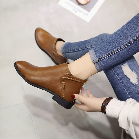 BONIXOOM Fall Boots For Women 2023 High Heel Rubber Slip-On Ankle Winter Brown