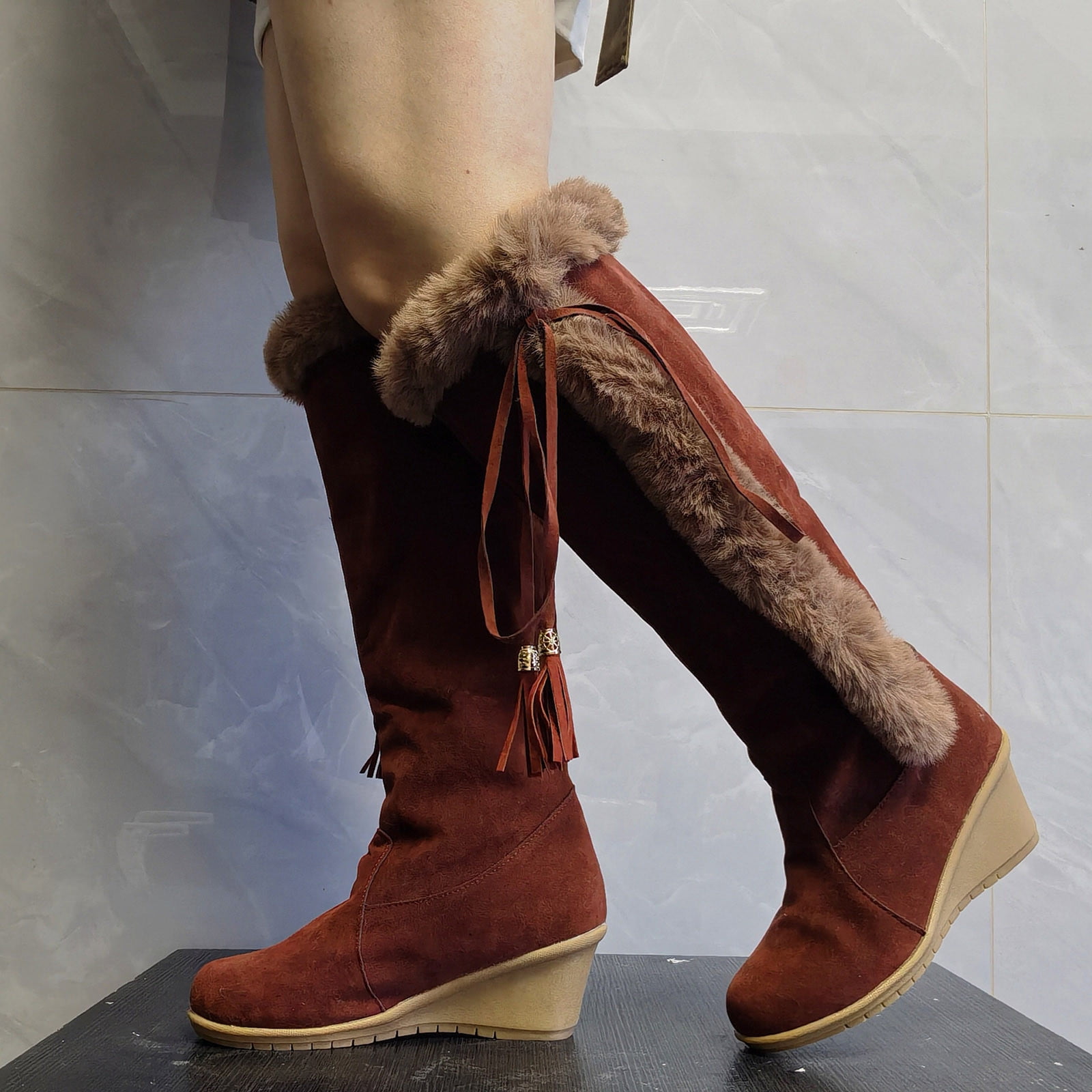 BONIXOOM Fall Boots For Women 2025 High Heel Rubber SlipOn MidCalf
