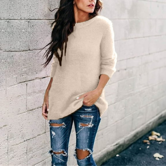 BONIXOOM Fall Sweaters Baggy Fit Jacket Pullover Vacation Crew Neck Womens Sweaters Cardigan Khaki S(US:4)