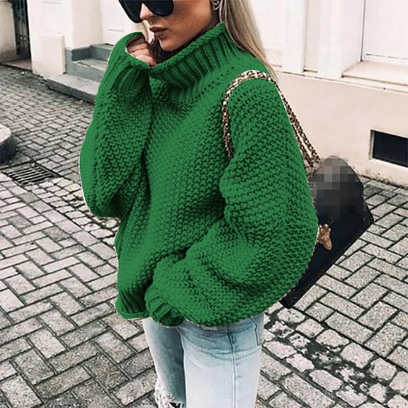 BONIXOOM Fall Sweaters Baggy Fit Sweater Pullover Casual Round Neckline Womens Sweaters Cardigan Green S(US:4)