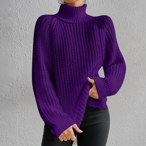 BONIXOOM Fall Sweaters For Women 2023 Modern Fit Sweater Pullover Vacation Turtleneck Cardigan Sweater Purple 2XL(US:12)