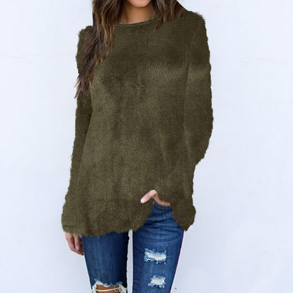 BONIXOOM Fall Sweaters For Women Baggy Fit Blouse Pullover Vacation Crew Neck Sweaters For Girls Army Green M(US:6)