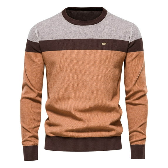 BONIXOOM Fall Sweaters Modern Fit Sweater Pullover Casual Crew Neck Sweater Men Orange L(US:8)