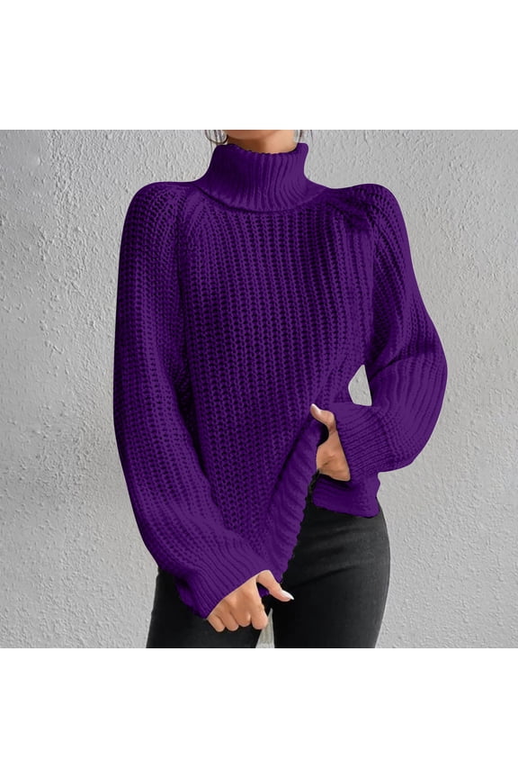Fall Sweaters Modern Fit Sweater Pullover Vacation Turtleneck Womens Sweaters Cardigan Purple M(US:6)
