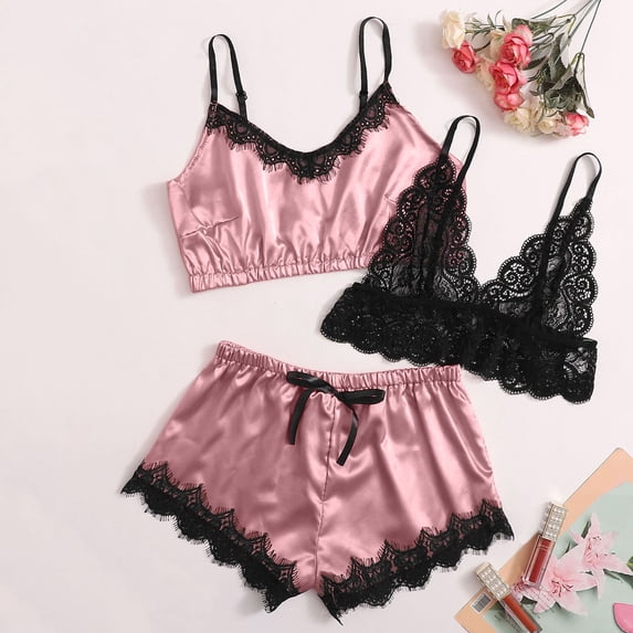 BONIXOOM Family Christmas Pajamas Christmas Pajamas Women Sleepwear Belt Sleeveless Solid Sleepwear Sets Pink M