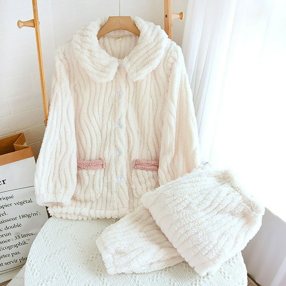 BONIXOOM Family Christmas Pajamas Girls Christmas Pajamas Sleepwear Button Long Sleeve Solid Sleepwear Sets White L