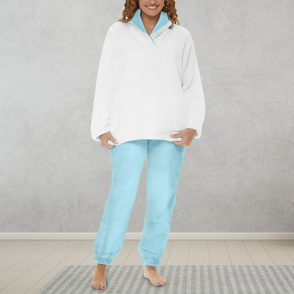 BONIXOOM Family Christmas Pajamas Matching Sets Christmas Pajamas Women Sleepwear None Long Sleeve Solid Sleepwear Sets Light Blue S