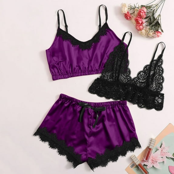 BONIXOOM Family Christmas Pajamas Matching Sets Girls Christmas Pajamas Sleepwear Belt Sleeveless Solid Sleepwear Sets Purple M