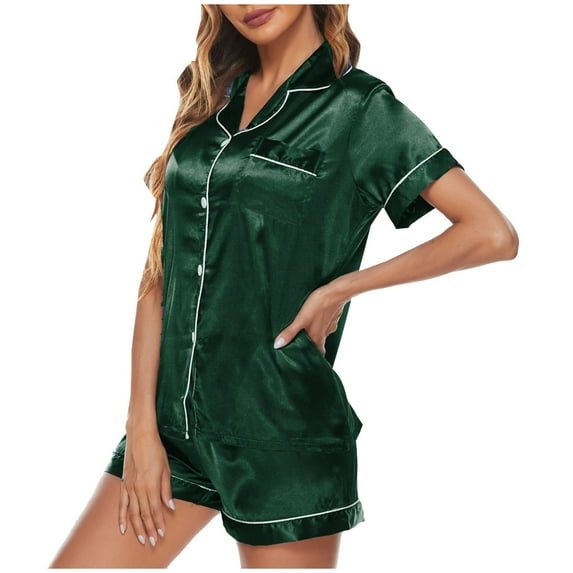 BONIXOOM Family Christmas Pajamas Matching Sets Girls Christmas Pajamas Sleepwear None Short Sleeve Solid Sleepwear Sets Green L