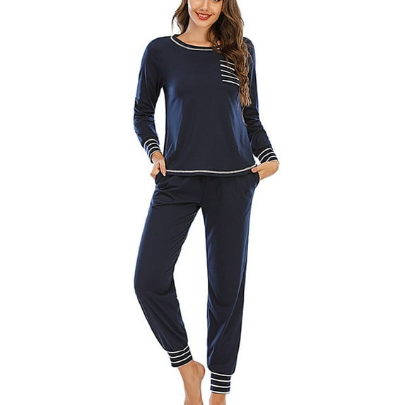 BONIXOOM Family Christmas Pajamas Matching Sets Pajamas For Women Sleepwear None Long Sleeve Solid Sleepwear Sets Navy XXL