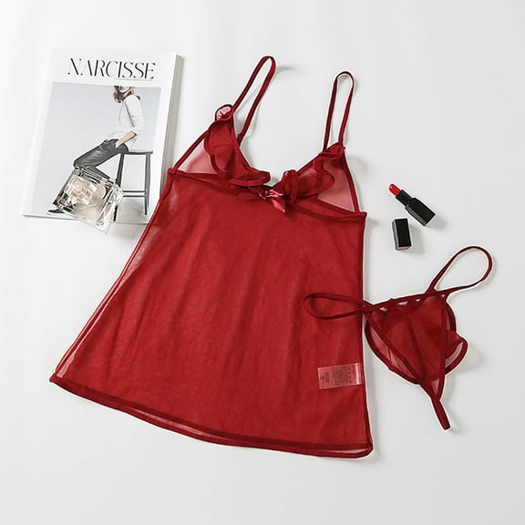 BONIXOOM Family Christmas Pajamas Pajamas For Women Loungewear Belt Sleeveless Solid Sleep Tops Red L