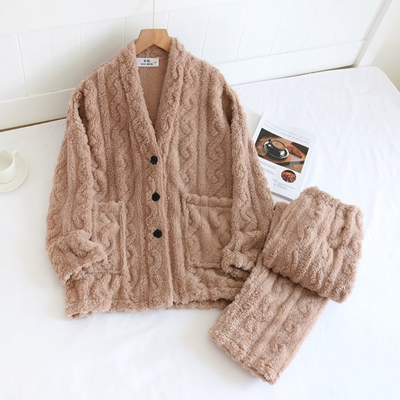 BONIXOOM Family Christmas Pajamas Womens Pajamas Loungewear Button Long Sleeve Solid Sleepwear Sets Coffee L