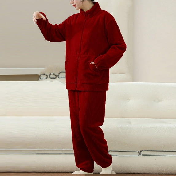 BONIXOOM Family Christmas Pajamas Womens Pajamas Loungewear Button Long Sleeve Solid Sleepwear Sets Red L