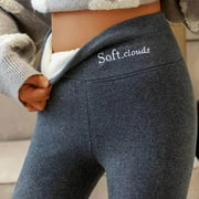BONIXOOM Fleece Lined Leggings Women Tummy Control Leggings High Waist Slim-Leg Elastic Bottom Cold Resistant Tights Dark Gray M