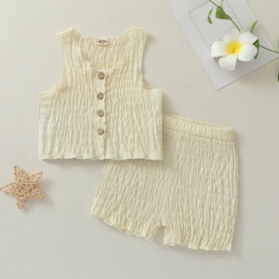 BONIXOOM Girls Clothes Toddler Outfits Children'S Clothing On Sale Sleeveless Round Neckline Buckle Christmas Set Yellow 2-3 Years