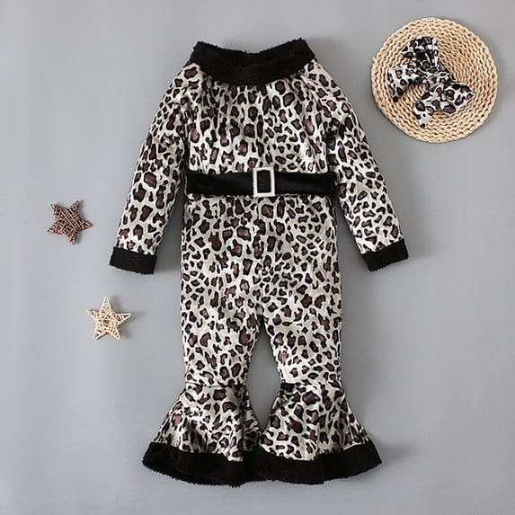 BONIXOOM Girls Clothes Toddler Outfits Clearance Kids Clothes Long Sleeve Round Neckline Buckle Christmas Jumpsuit Brown 5-6 Years