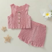 BONIXOOM Girls Clothes Toddler Outfits Kids Clearance Clothes Sleeveless Round Neckline Buckle Christmas Set Pink 18-24 Months