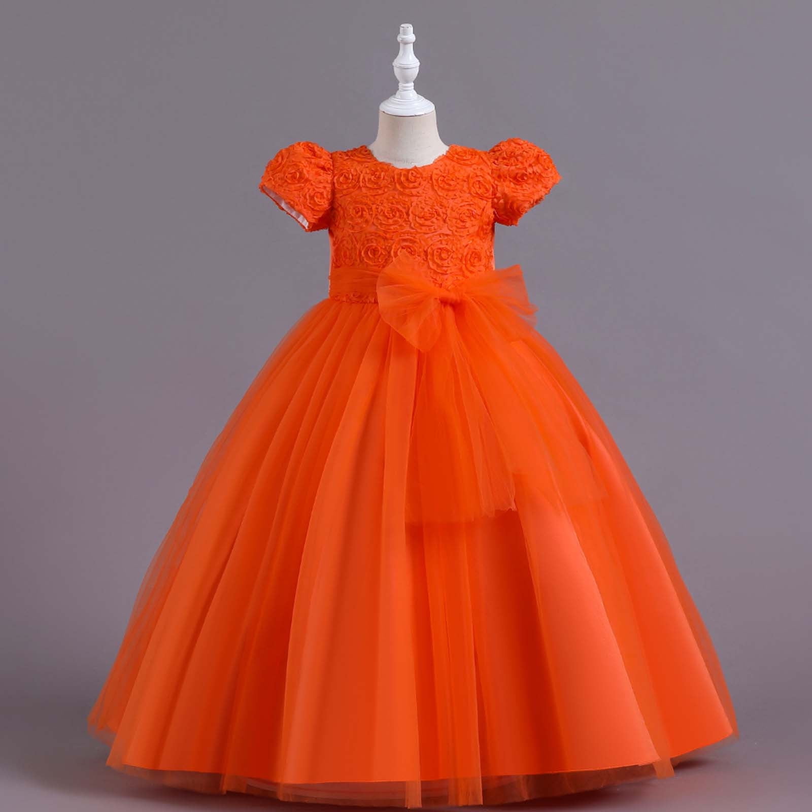 BONIXOOM Girls' Prom Dresses 2024 Crew Neck Tab Short Sleeve