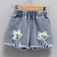 thumbnail image 1 of BONIXOOM Girls Shorts Girls Pant Mid Waist Casual Training with Pockets Solid Baggy Fit Elastic Waist Drawstring Capris Shorts Blue, 1 of 8