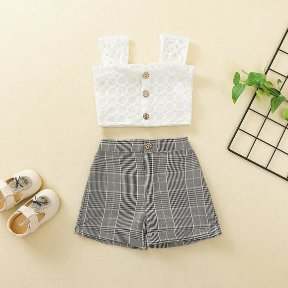 BONIXOOM Girls Shorts Toddler Pant Mid Waist Party Travel Soft Plaid Active Fit Comfort Waist None Standard Shorts White