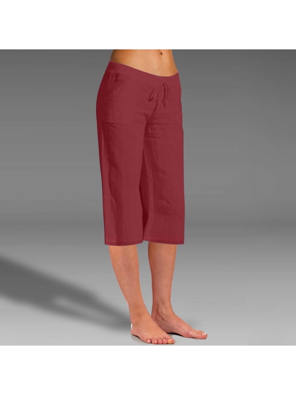Jogger Pants For Women Capris Mid Waist Lightweight 7/8th Capris Workout Wine XL