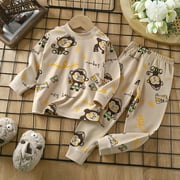 BONIXOOM Kid Toddler Girl Clothes Kids Clearance Pajamas Long Sleeve Round Neckline Buckle Christmas Dress Khaki 12 Months