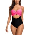 thumbnail image 1 of BONIXOOM Ladies Fashion Solid Color Print Sleeveless Frenulum Women Bikini Piece Swimsuit, 1 of 7