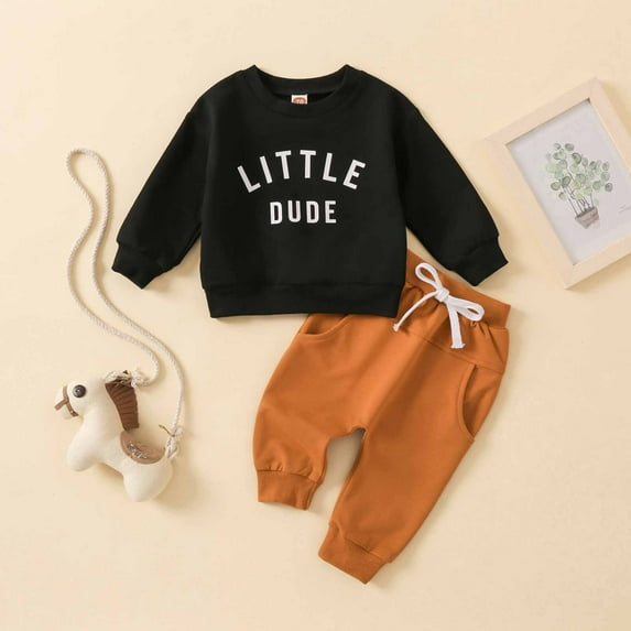 BONIXOOM Little Girls 2 Piece Outfits Kids Clearance Pajamas Long Sleeve Crew Neck Belt Christmas Set Black 0-6 Months