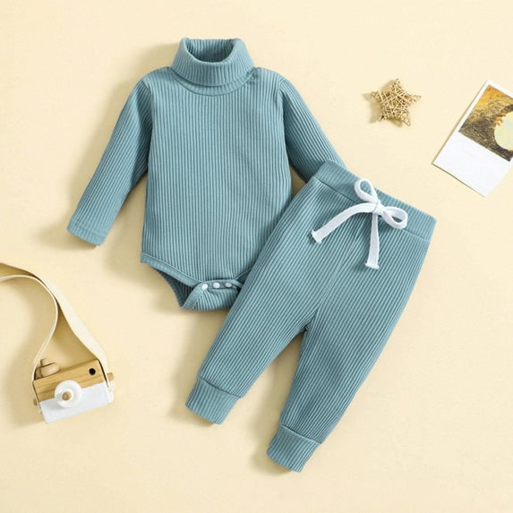 BONIXOOM Little Girls Clothing Set Outfit Children'S Clothing On Sale Pullover Long Sleeve Summer Solid Romper on Clearance Blue Size 6 Months