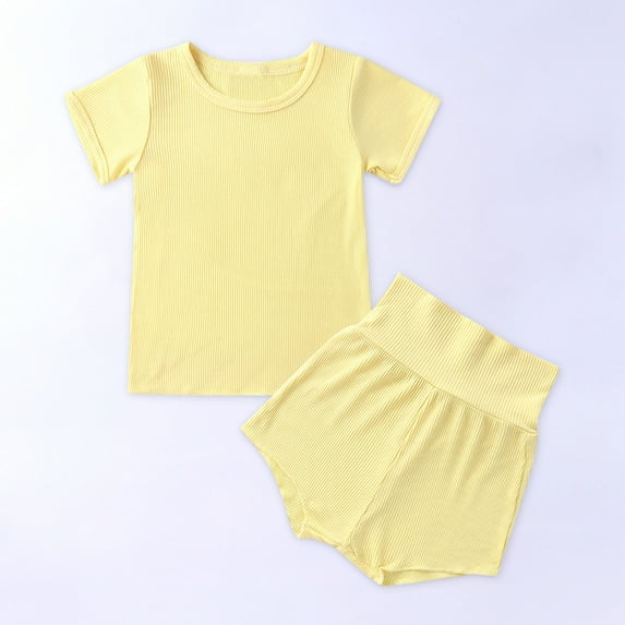 BONIXOOM Little Girls Outfits Clothes Toddler Kids Clearance Clothes Short Sleeve Crew Neck Buckle Christmas Set Yellow 2-3 Years