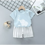 BONIXOOM Little Girls Outfits Clothes Toddler Kids Clearance Clothes Short Sleeve Round Neckline Buckle Christmas Set Light Blue 12-18 Months