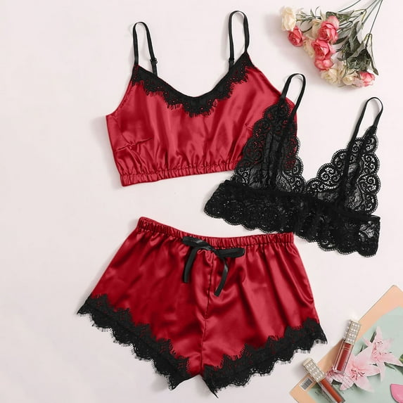 BONIXOOM Matching Christmas Pajamas For Couples Christmas Pajamas For Women Sleepwear Belt Sleeveless Solid Sleepwear Sets Red M