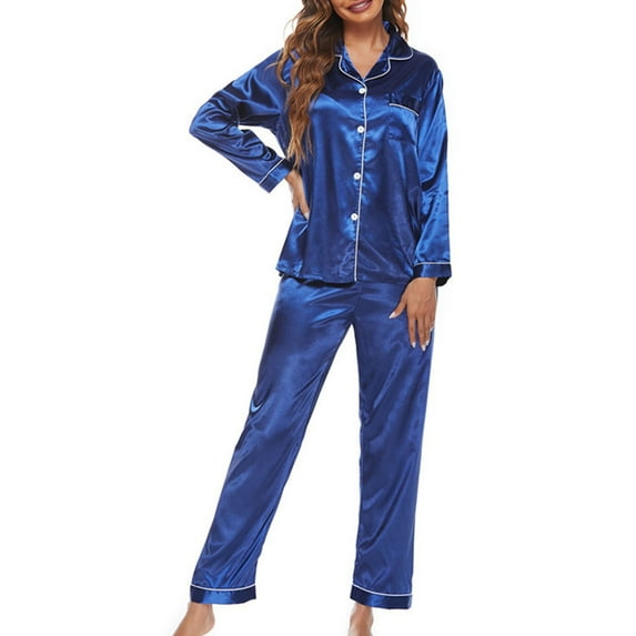 BONIXOOM Matching Christmas Pajamas For Couples Womens Pajamas Loungewear None Long Sleeve Solid Sleepwear Sets Blue L