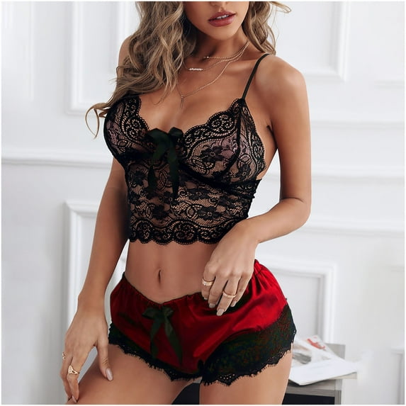 BONIXOOM Matching Christmas Pajamas Womens Christmas Pajamas Sleepwear None Long Sleeve Solid Sleepwear Sets Red L