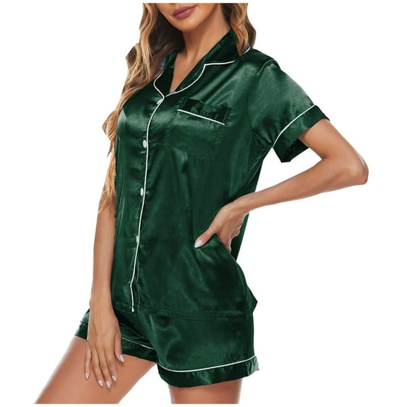 BONIXOOM Matching Christmas Pajamas Womens Christmas Pajamas Sleepwear None Short Sleeve Solid Sleepwear Sets Green XXL