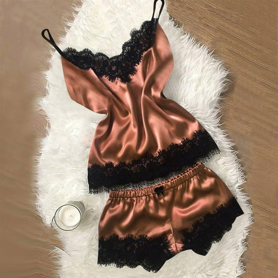 BONIXOOM Matching Family Christmas Pajamas Christmas Pajamas For Women Sleepwear Drawstring Sleeveless Solid Sleepwear Sets Brown L