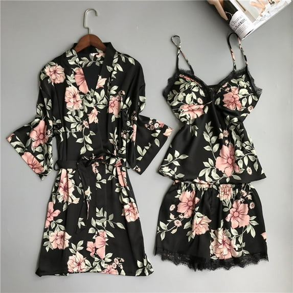 BONIXOOM Matching Family Christmas Pajamas Christmas Pajamas Women Sleepwear None Short Sleeve Solid Sleepwear Sets Black XL