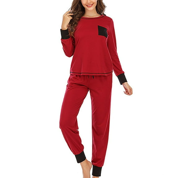 BONIXOOM Matching Family Christmas Pajamas Womens Christmas Pajamas Sleepwear None Long Sleeve Solid Sleepwear Sets Red M