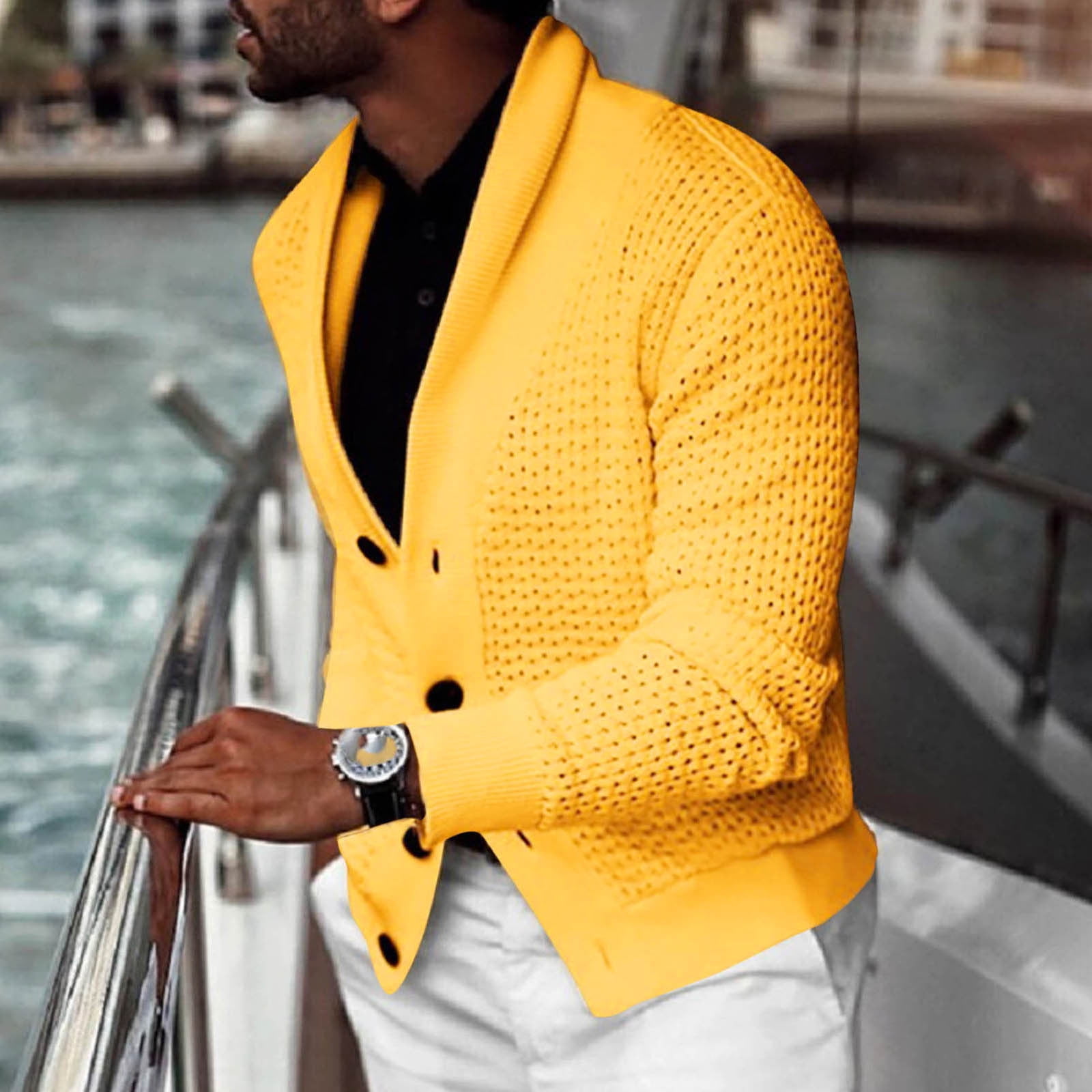 Mens yellow hotsell cardigan sweater