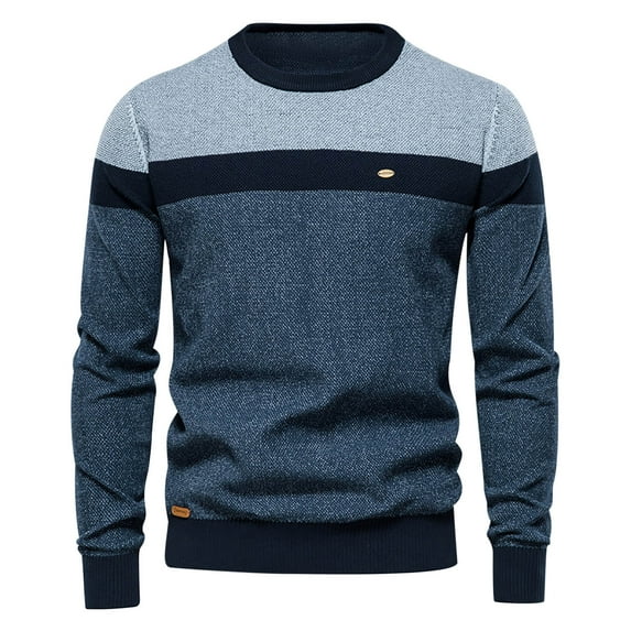 BONIXOOM Mens Sweater Modern Fit Sweater Pullover Casual Crew Neck Mens Cardigan Sweater Navy 2XL(US:12)