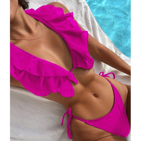 BONIXOOM One Piece Swimsuit Women Tankini None Solid Bikinis Bikini Summer Swimwears on Clearance Hot Pink Size 6